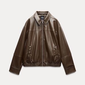 ZARA Dark Brown Faux Leather Bomber Jacket